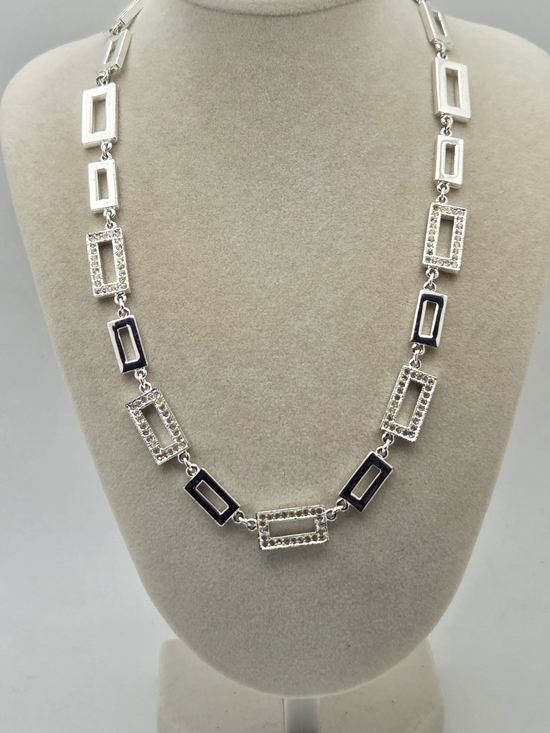 Napier Jewelry - Signed Napier Rhodium Plated Art Deco Style Rhinestone Link Necklace